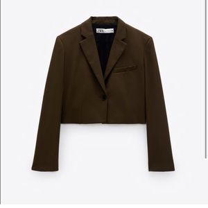 Zara Khaki Cropped Blazer & Skirt Set